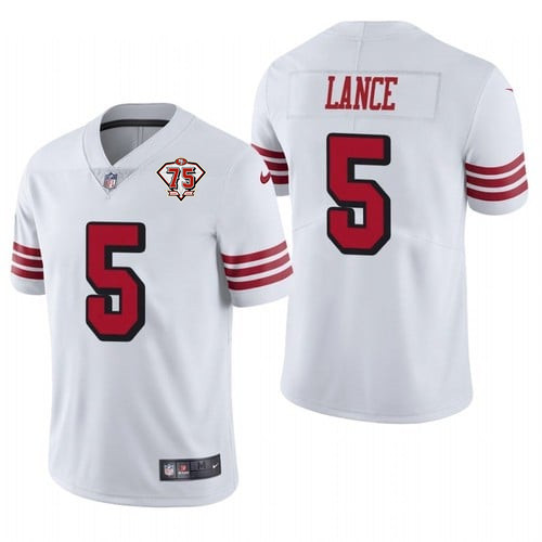 Men's San Francisco 49ers #5 Trey Lance 2021 NFL Draft New White NFL 75th Anniversary Vapor Untouchable Stitched Jersey